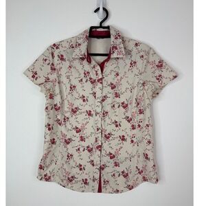 REI Top Women's Floral Button Up Shirt Hidden Zipper Pockets, Breathable Mesh‎